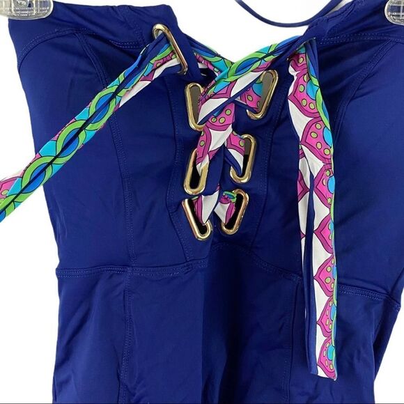 Trina Turk Paradise Bandeau Lace-Up One-Piece Swim Size 2 - Picture 4 of 11